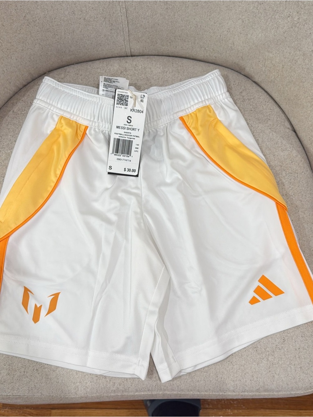 Adidas Messi kids White & Orange Performance Shorts